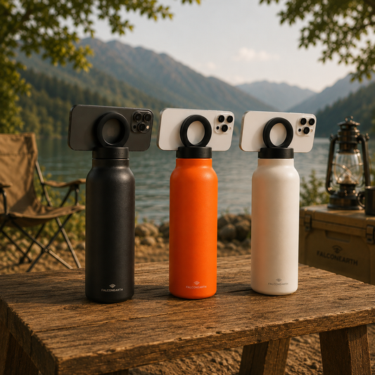 AquaLoop- Sportflasche aus Edelstahl mit magnetischem Telefonhalter, Outdoor Wasserflasche