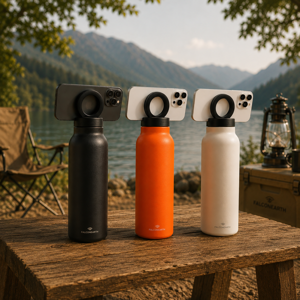 AquaLoop- Sportflasche aus Edelstahl mit magnetischem Telefonhalter, Outdoor Wasserflasche