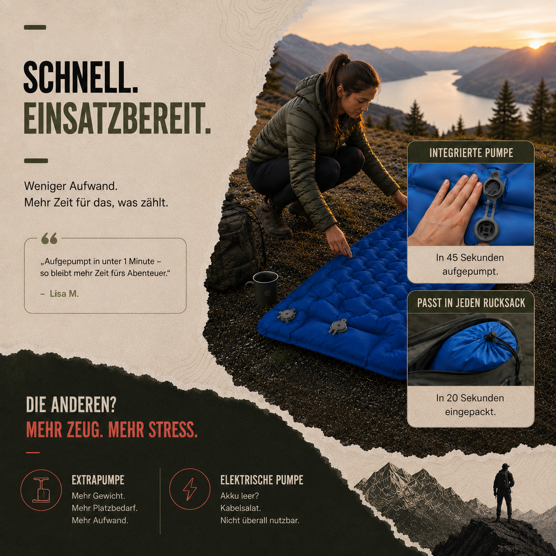 FALCON AirMat aufblasbare Isomatte im Zelt für erholsamen Schlaf