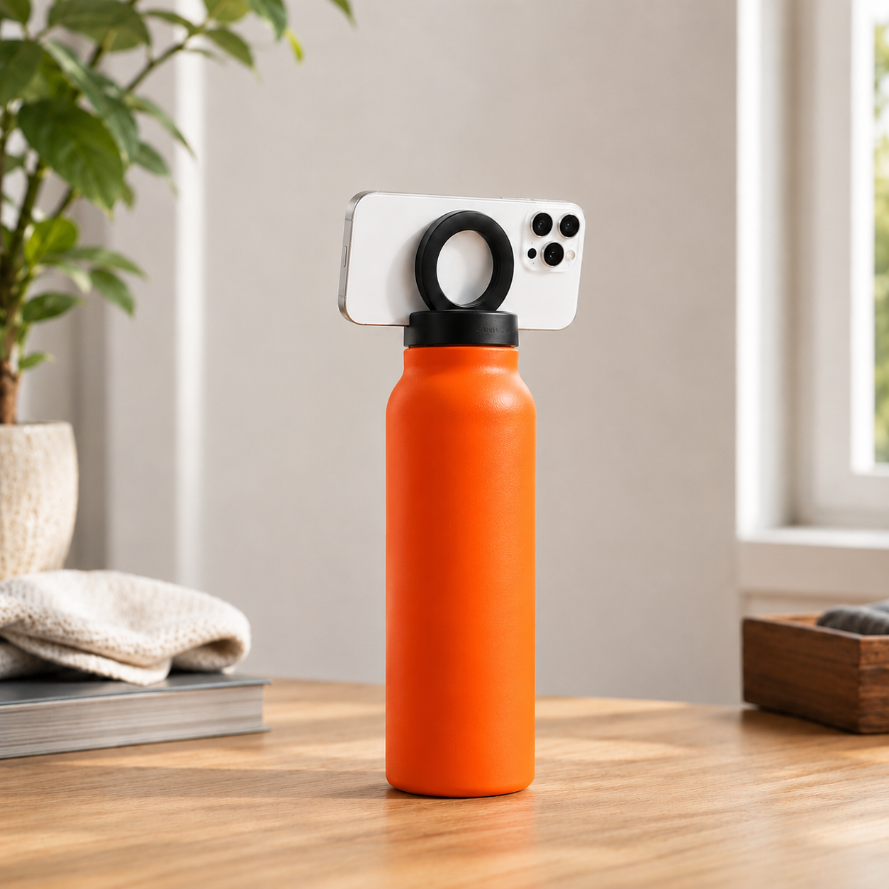AquaLoop- Sportflasche aus Edelstahl mit magnetischem Telefonhalter, Outdoor Wasserflasche