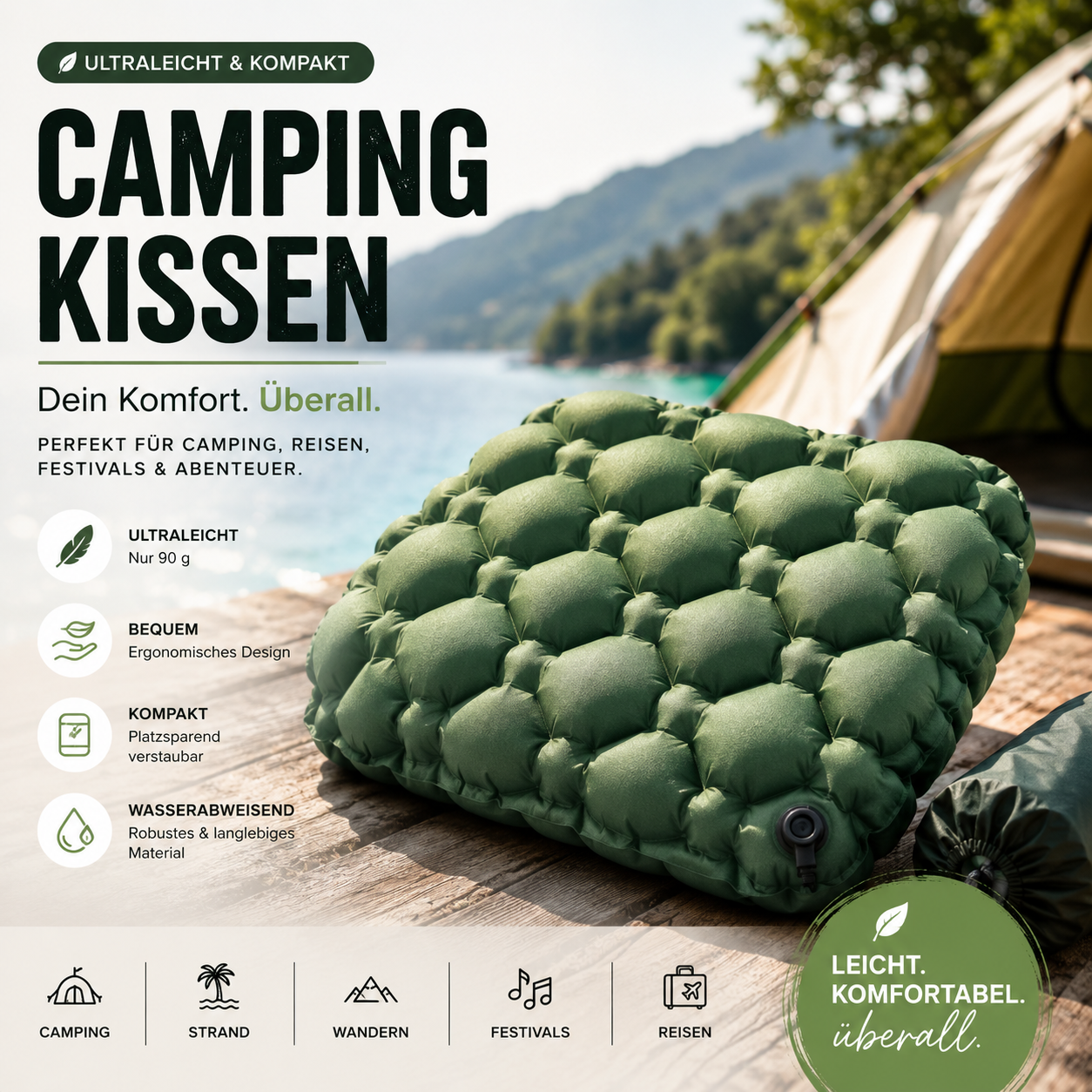 FALCON  - Aufblasbares Sitzkissen Tragbare Camping-Sitzauflage Wasserdicht Feuchtigkeitsbeständig