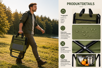 CampNest - 2 in 1 Klappbarer Campingstuhl mit Kühltasche, Tragbarer Outdoor-Sitz für Angeln