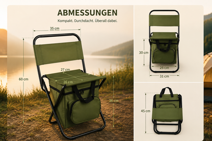 CampNest - 2 in 1 Klappbarer Campingstuhl mit Kühltasche, Tragbarer Outdoor-Sitz für Angeln