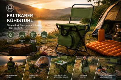 CampNest - 2 in 1 Klappbarer Campingstuhl mit Kühltasche, Tragbarer Outdoor-Sitz für Angeln